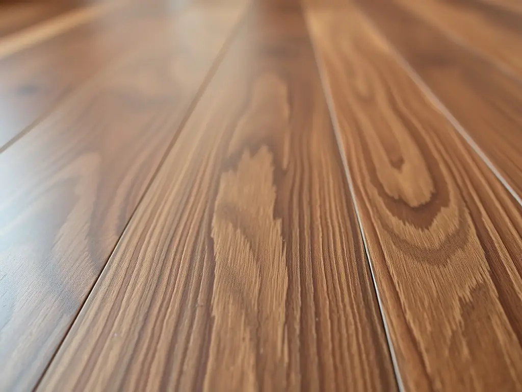 A close-up shot of luxury vinyl plank (LVP) flooring in a kitchen, showcasing its waterproof and scratch-resistant properties. The image highlights the realistic wood-look texture and the durability of the material.