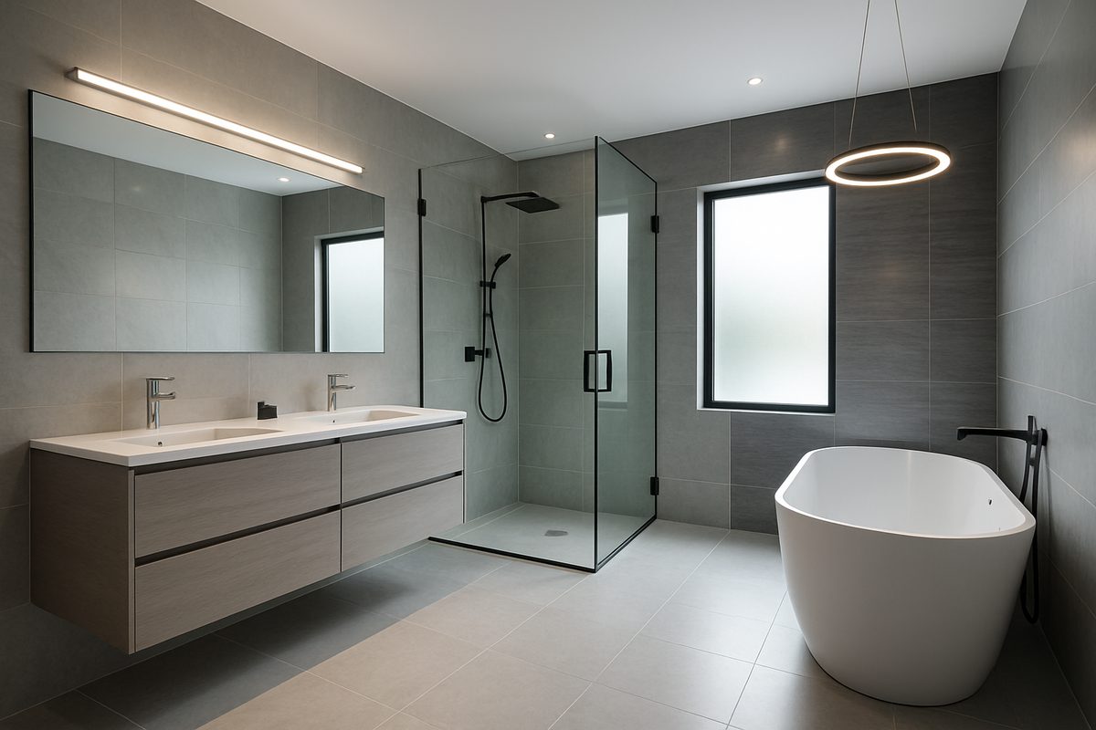 Modern Gray Bathroom Remodel – Prince Frederick, MD | Davis Construction